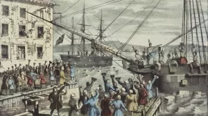 Lithographie The Destruction of Tea at Boston Harbor. 1773. von Sarony & Major, 1846